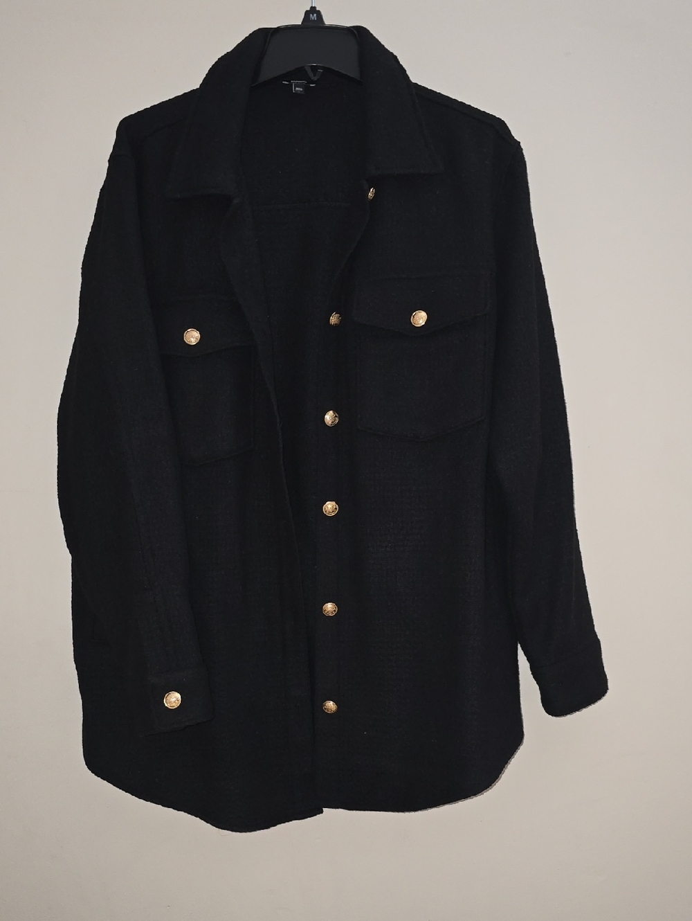 Express Black Shacket with Gold Buttons